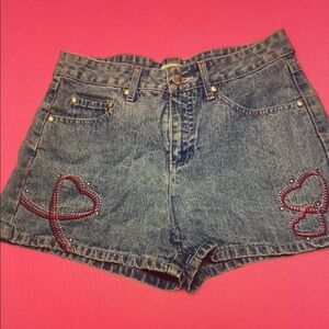 Denim Heart Embellished Women's Shorts